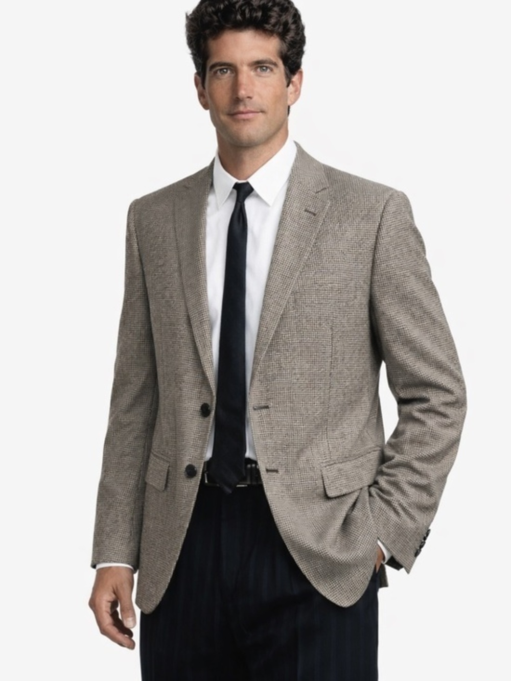 Calvin Klein Wool Silk Sport Coat Blazer 44S Gray Houndstooth 2 Button